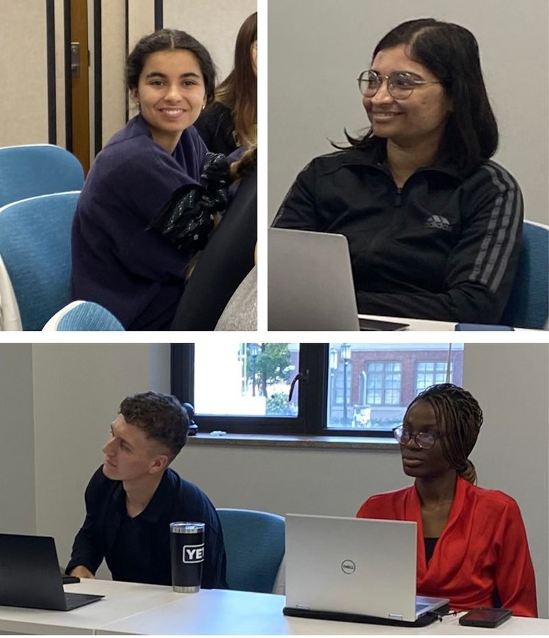 Candid photographs of GRAIL members at a lab meeting with laptops.