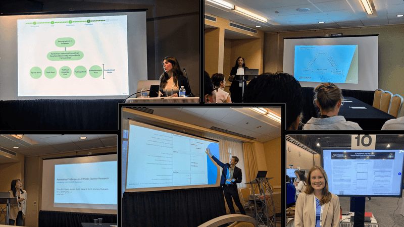 A collage of GRAIL researchers presenting talks at conferences.